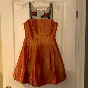 Orange dress with lace embroidery top